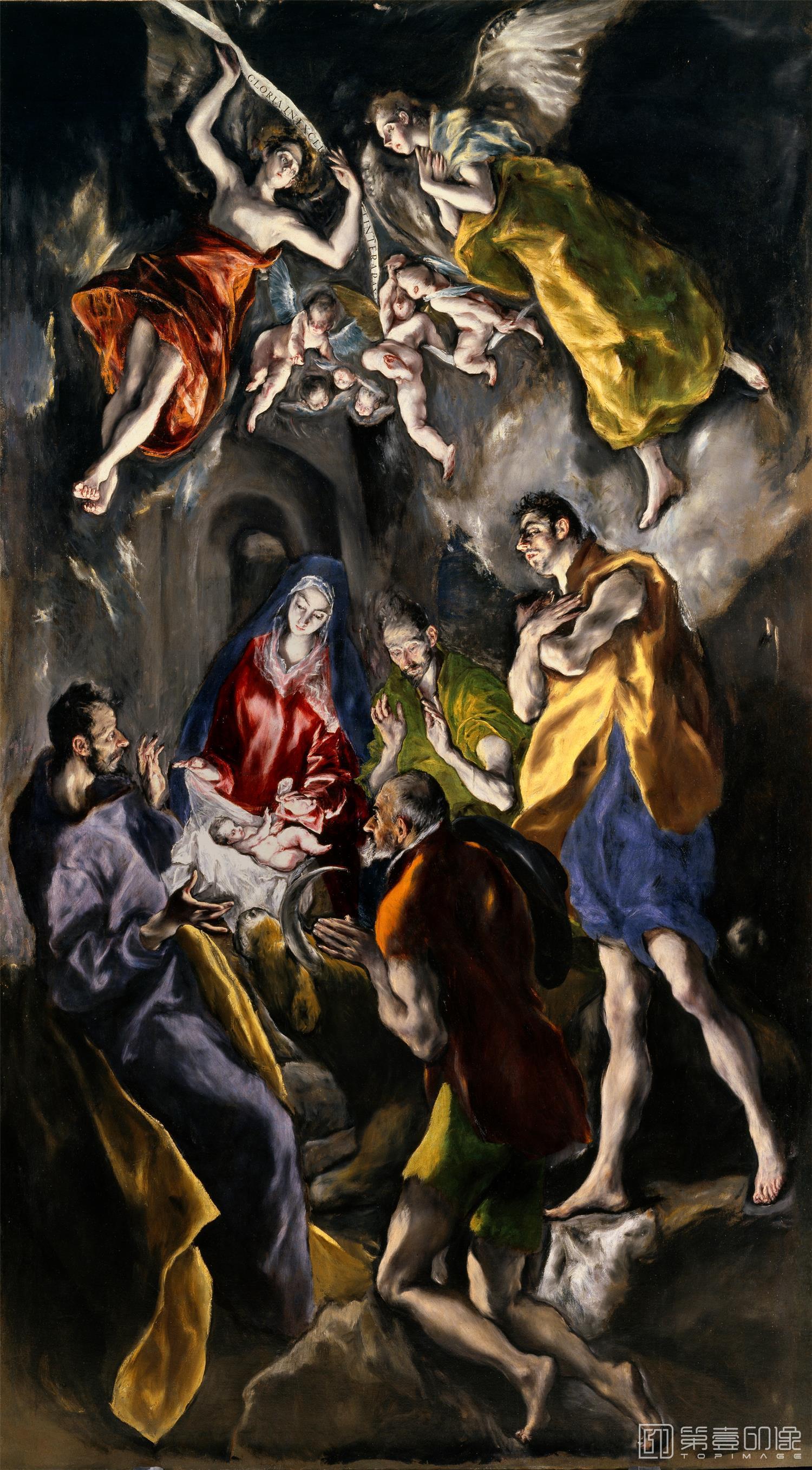 油画-西班牙普拉多美术馆油画藏画-El Greco-Adoración de los pastores-319cm x 180cm-0774